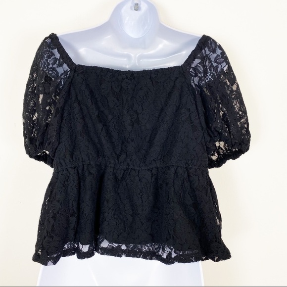NEW NWT STITCH FIX DAISY & DELILAH Black Lace Off Shoulder Babydoll Top Medium - Picture 3 of 5